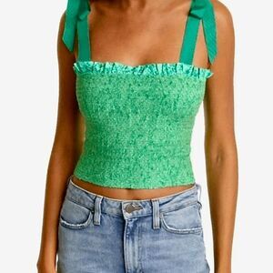 Alice + Olivia Penelope Crop Top w/Grosgrain Straps in "Rare Feelings Jade" Sz M